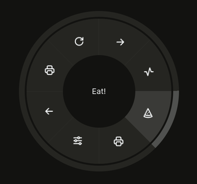 Radial Menu, with the option "Eat!" selected